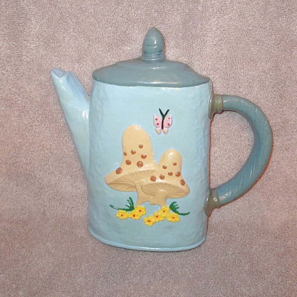 Vintage Mushroom Garden 3D Hanging Teapot Wall Art Megna Mold 1977 MCM Decor 9"